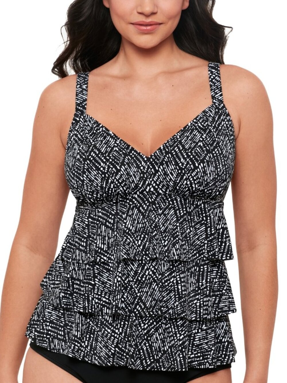 78$ Swim Solutions Printed Triple Tier Swim Tankini Top Size 18 Black White